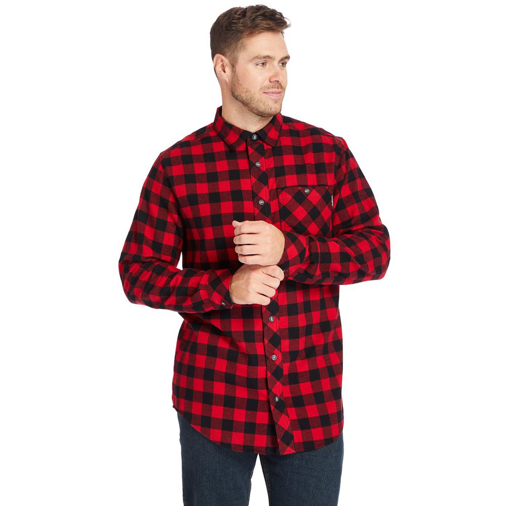 Camisa Timberland Argentina Hombre - Pro® Woodfort Mid-Weight Flex Flannel Work - Negras/Rojas - CJN